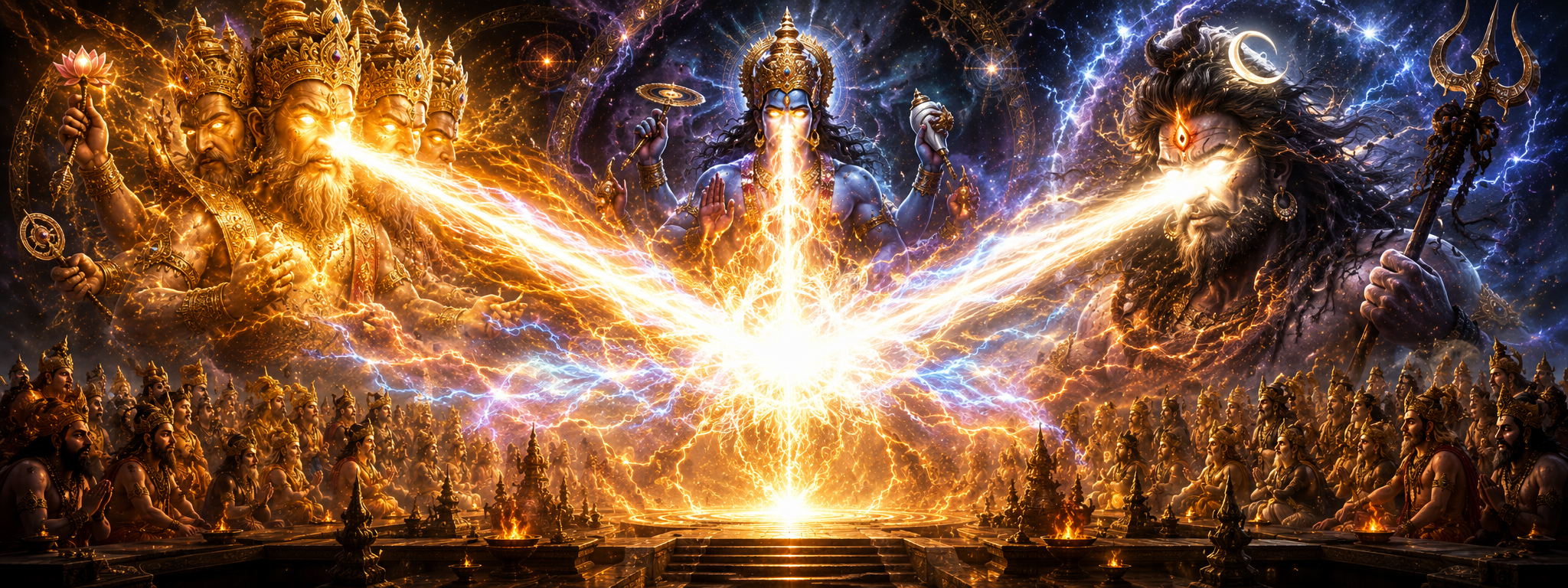The fury of Brahma, Vishnu, and Shiva becomes light
